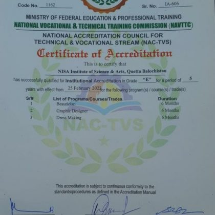 Accreditation from NAVTTC